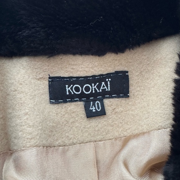 Kookai Wool Blend Single Breasted Faux Fur Beige Tan Coat M 40 - Picture 4 of 11
